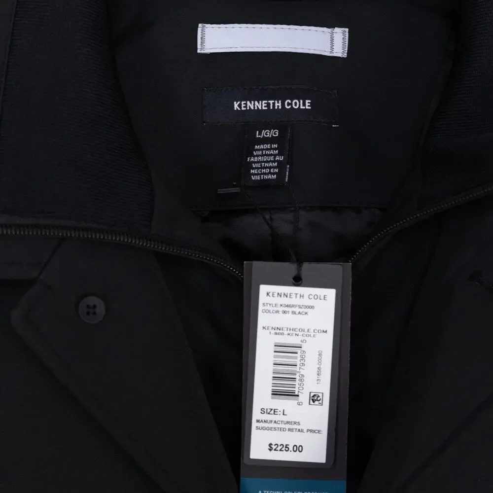 Kenneth Cole Men Filled Button-Front Trench Coat with Interior Bib Black Size L